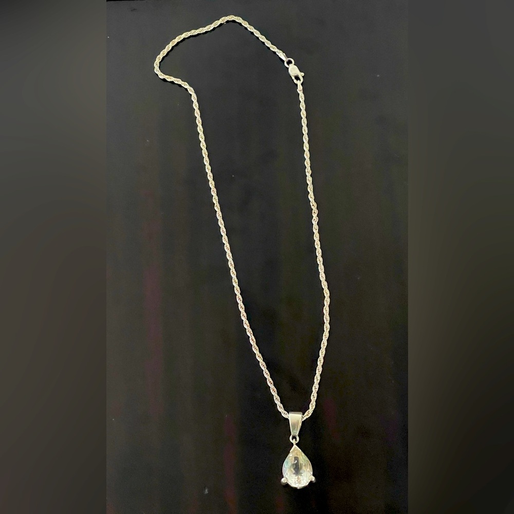 White Topaz Sterling Silver Necklace. 18 inch chain. Custom made.